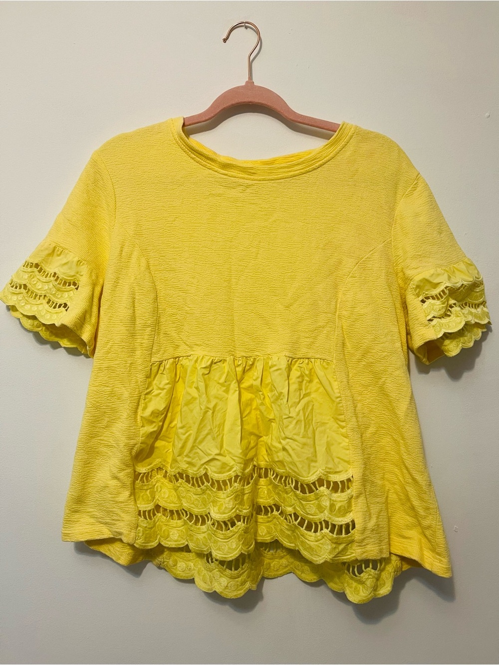 English Factory Yellow Lace-Trim Peplum Tunic